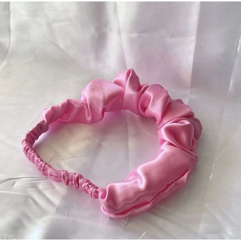 Handmade Satin Ruffle Headband Pink | Elegant Hair Accessory | Women Girls